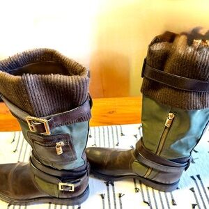 NWOT Tory Burch 8-1/2 green/brown leather Moto boots
